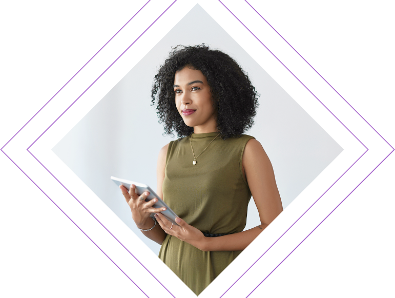 payments Professional woman holding tablet, representing confidence and efficiency enabled by payments automation solutions.